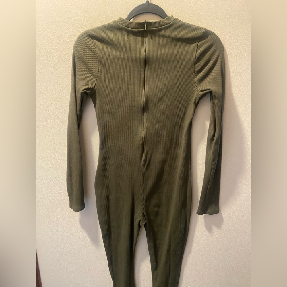 Olive Green Snatched Ribbed Jumpsuit size XL - Picture 9 of 10
